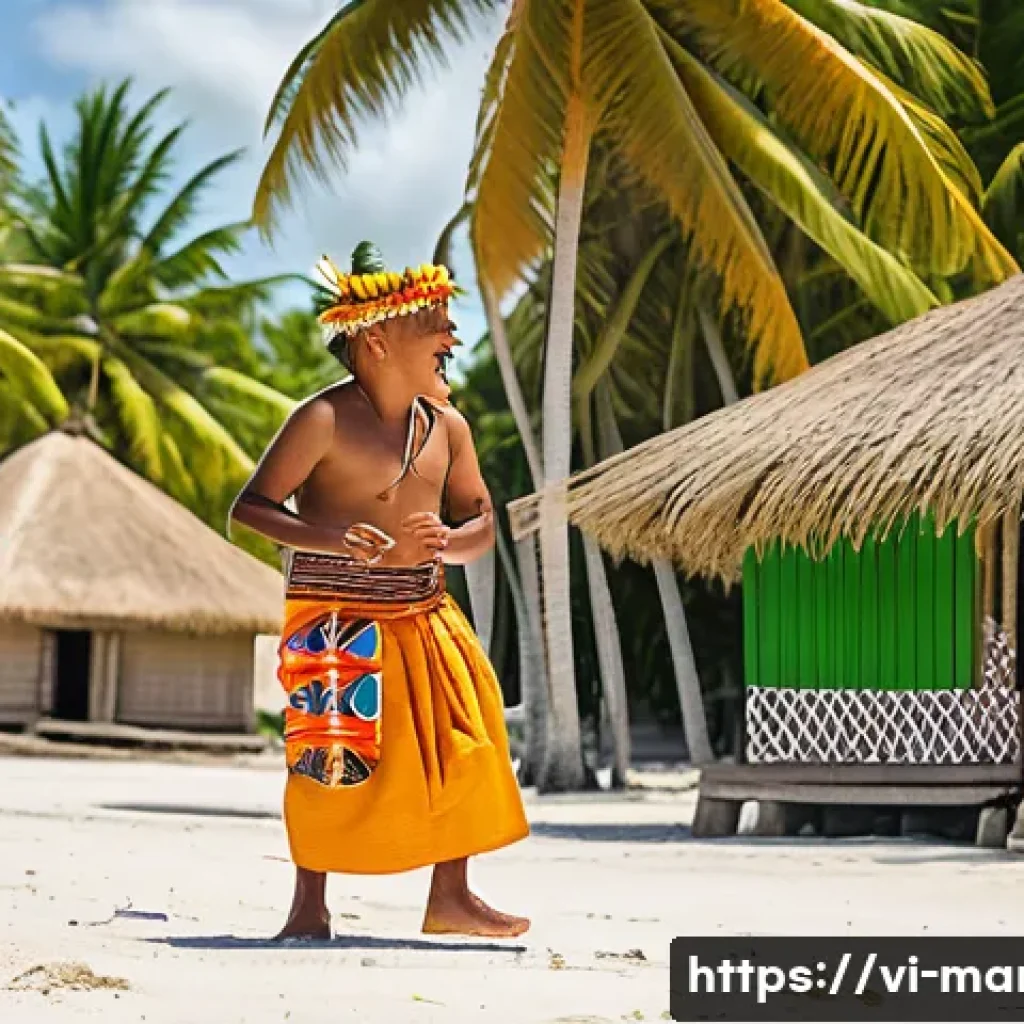 마셜 제도 언어와 방언 - A vibrant cultural scene on the Marshall Islands featuring a diverse group of people wearing traditi...
