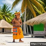Home 21 마셜 제도 언어와 방언 - A vibrant cultural scene on the Marshall Islands featuring a diverse group of people wearing traditi...