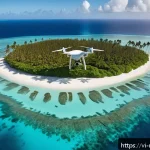 Home 18 마셜 제도에서 드론 촬영 가능 여부 - A vibrant tropical island scene in the Marshall Islands featuring a small drone flying below 120 met...